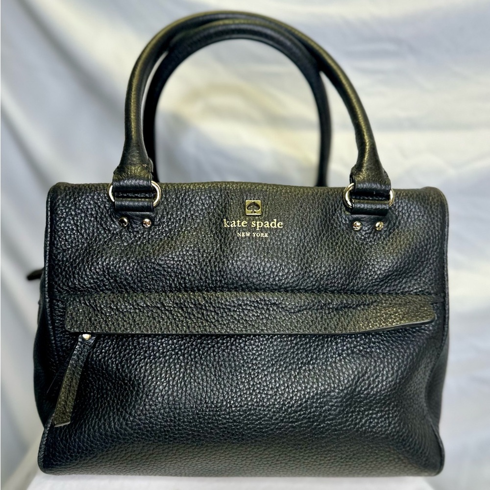 KATE SPADE Women’s Black Pebbled Leather Double Handle Satchel Handbag Purse